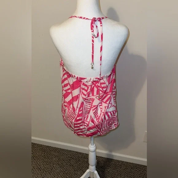 Lilly Pulitzer Lei Lei Halter Top Capri Pink Yacht 100% Silk Lilly Size Large - Picture 3 of 8